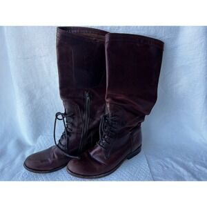 FRYE Brown VTG Leather Tall Ride Boot Equestrian Combat Kat Melissa Women 7.5